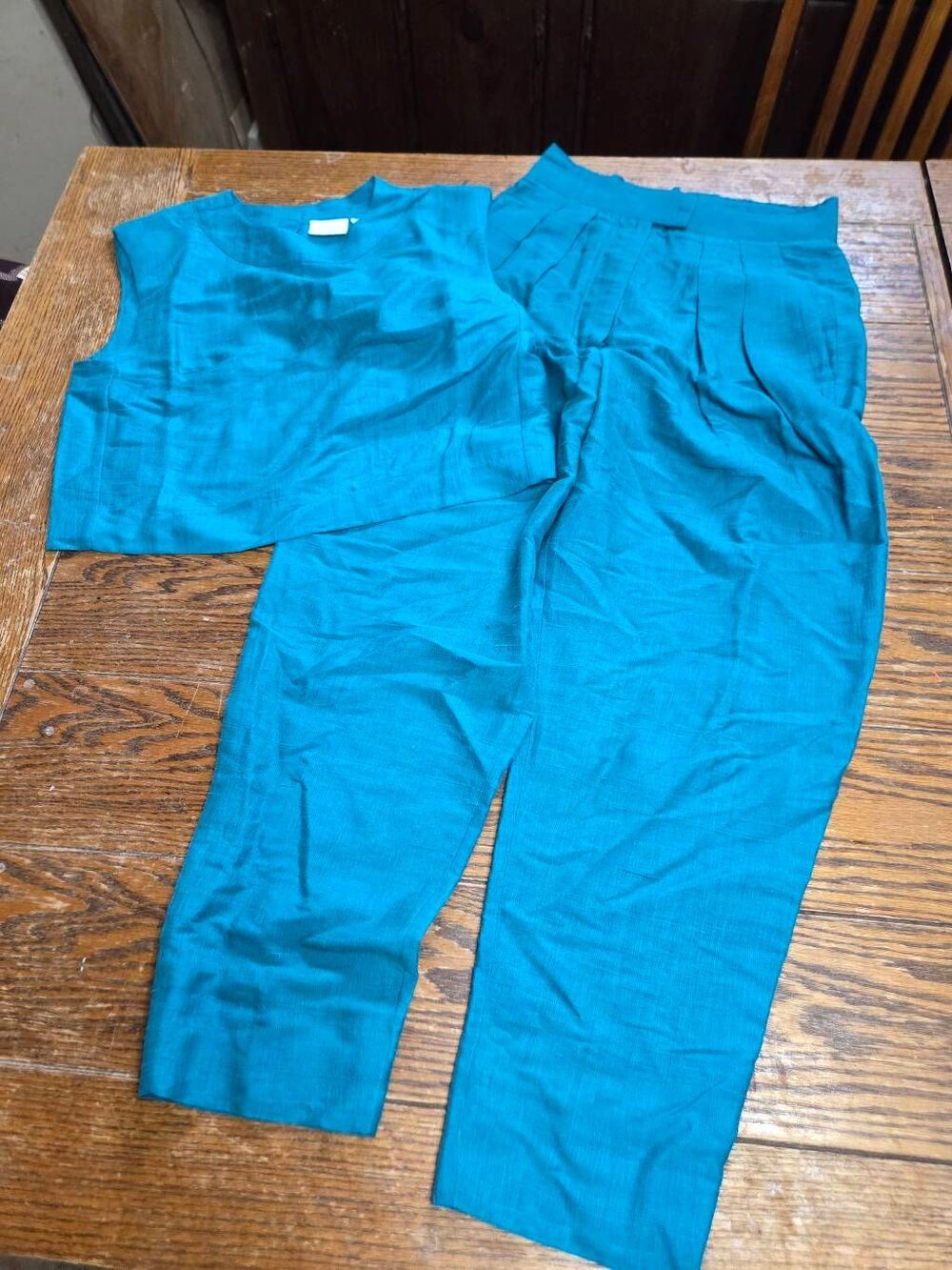 Julia Amory Slim Top Dupioni Top& Deco Jade Teal Pants sz XS - Picture 2 of 7